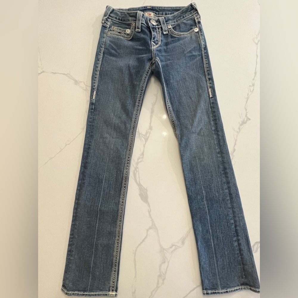 TRUE RELIGION woman’s stretchy straight leg jeans great condition size 27